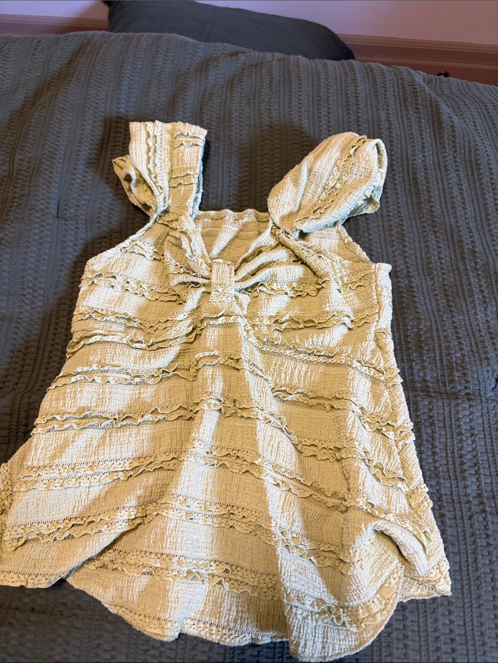 Casual Square-Neck Ruffle Knit Top - Sage Green - Picture 2 of 3
